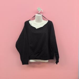 Victoria Secret Campus Fleece Off The Shoulder Sweatshirt Large Black